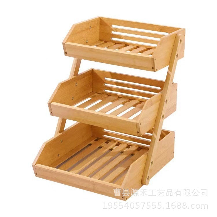 Bamboo Three-layer Fruit And Vegetable Basket Draining Rack Double-layer Assembled Fruit Plate Three-layer Kitchen Storage Rack