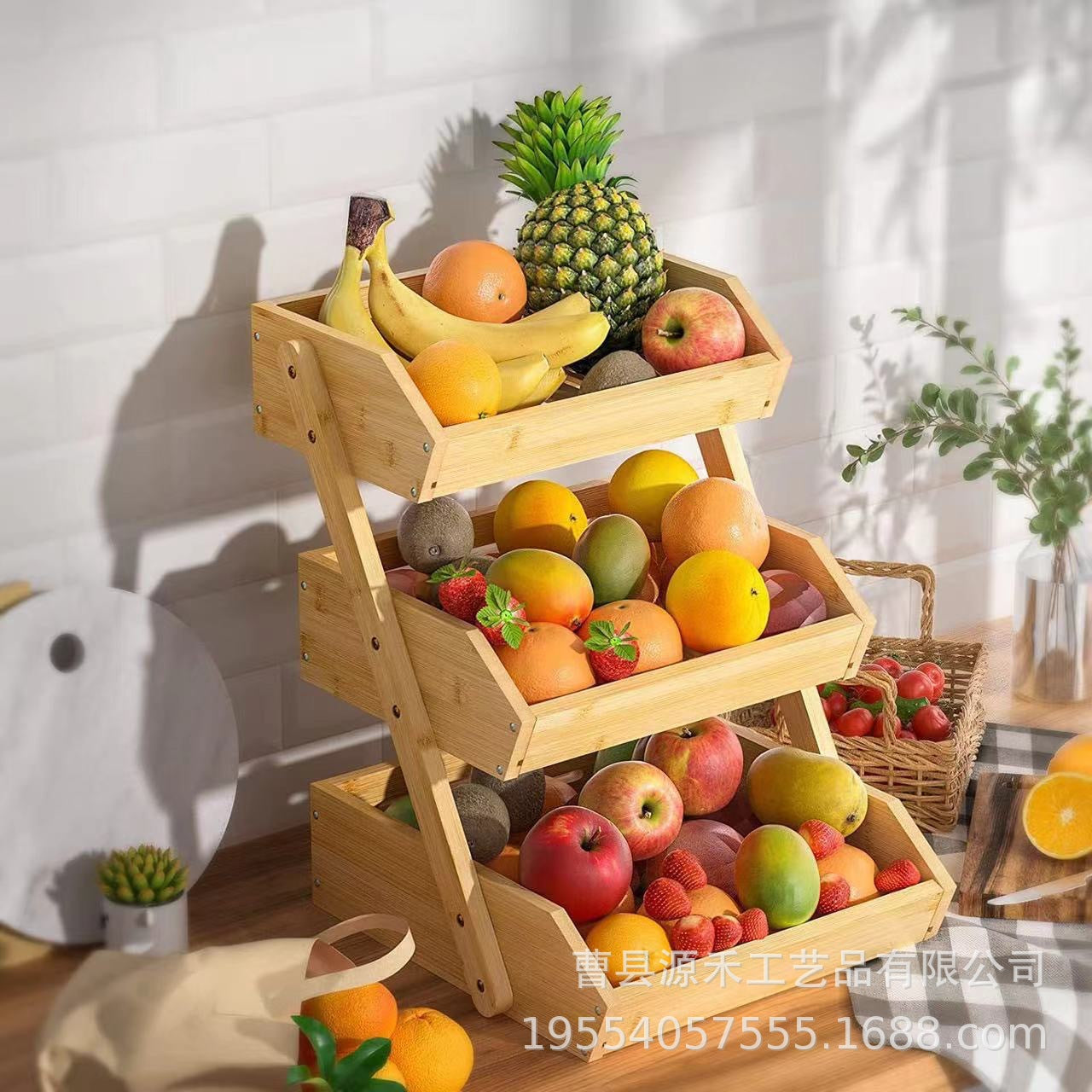 Bamboo Three-layer Fruit And Vegetable Basket Draining Rack Double-layer Assembled Fruit Plate Three-layer Kitchen Storage Rack